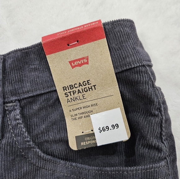 Levi’s Ribcage Straight Ankle Corduroy Pants in Grey Women’s Size 32X27 - Picture 4 of 5